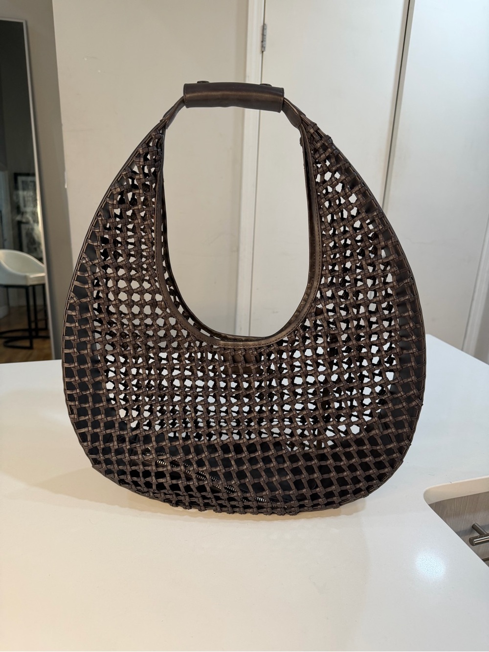 STAUD Dark Brown Woven Crescent Hobo